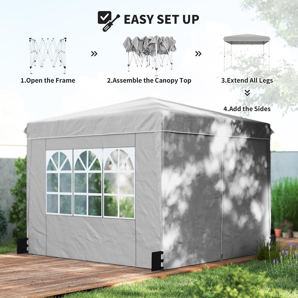 Outsunny 10 x 10 ft Pop Up Canopy Tent with Sidewalls UPF50+, Light Gray