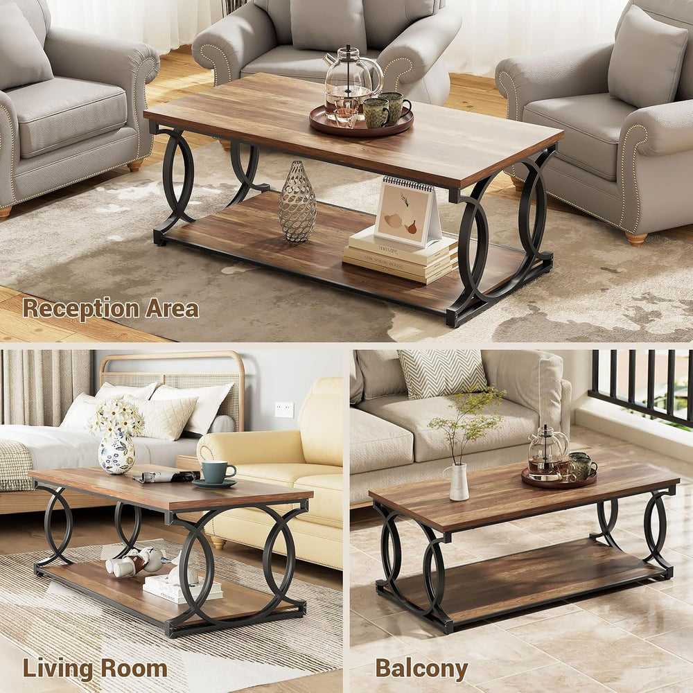 Coffee Table, 47"Brown Industrial Rustic Storage Table for Living Room
