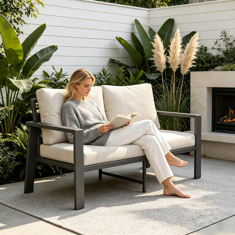 Aluminum Outdoor Furniture Loveseat with Thick Cushion Patio Love Seat Sofa