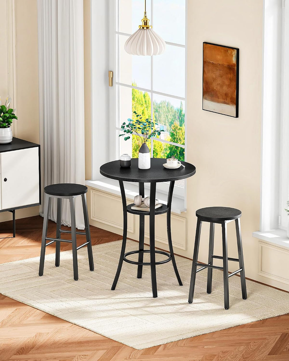 CHOEZON Round Bar Table, Set of 2 Small Kitchen Dining Tables, 2-Tier High To...