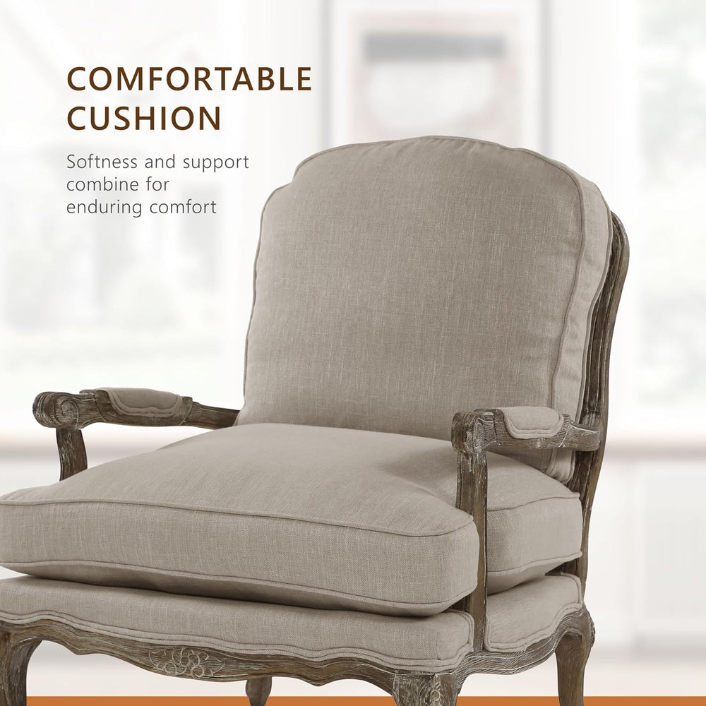 Lexicon French Country Wood Accent Chair, Carved Frame, Neutral