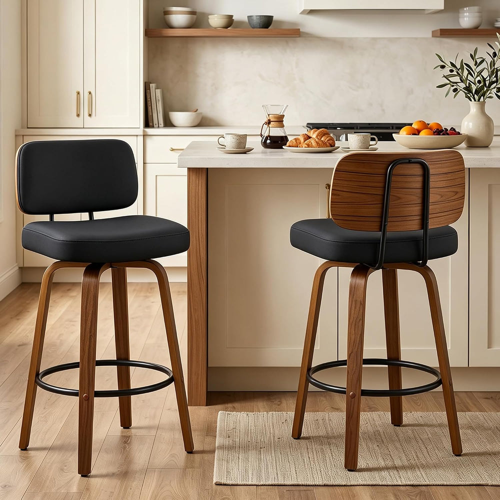 Counter Height Bar Stools Set of 2, 26+inch Swivel Faux Leather Barstool with...