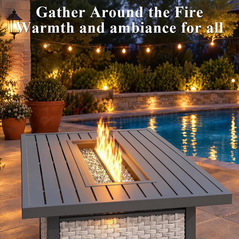 43 in Wicker Propane Fire Pit Table with Lid, 55,000 BTU