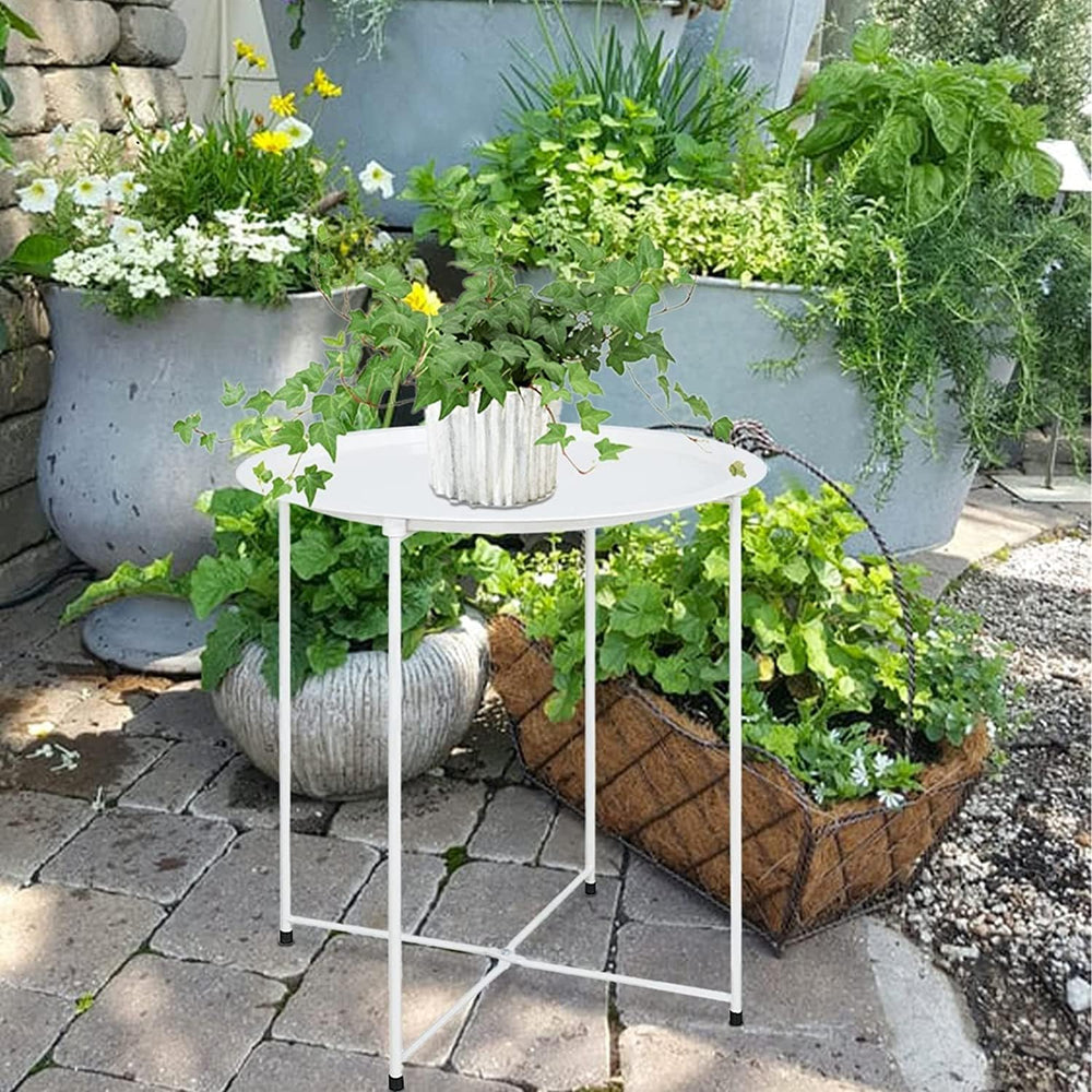 Garden 4 you End Table Metal Side Table Round Folding Tray Cyan Sofa Small Ac...