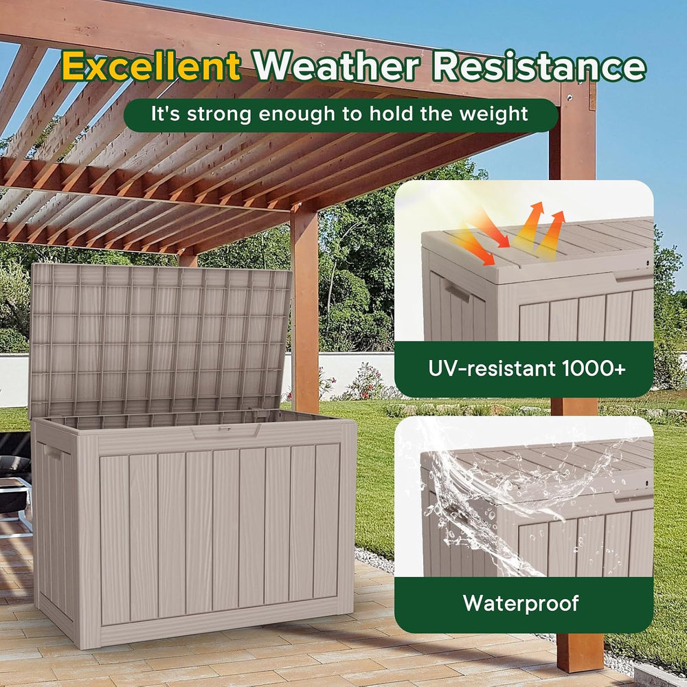 Outdoor Storage Box Waterproof, 45 Gallon Lockable Resin Deck Box Large, Pati...
