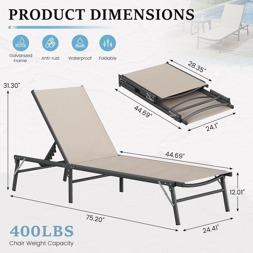 UDPATIO Folding Patio Lounge Chairs Outdoor Pool Chaise Lounge Chair
