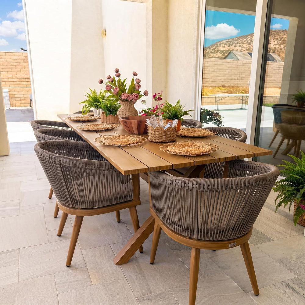 PURPLE LEAF Outdoor Dining Set for 8 with Cushions PE Rattan Teak w/Cover