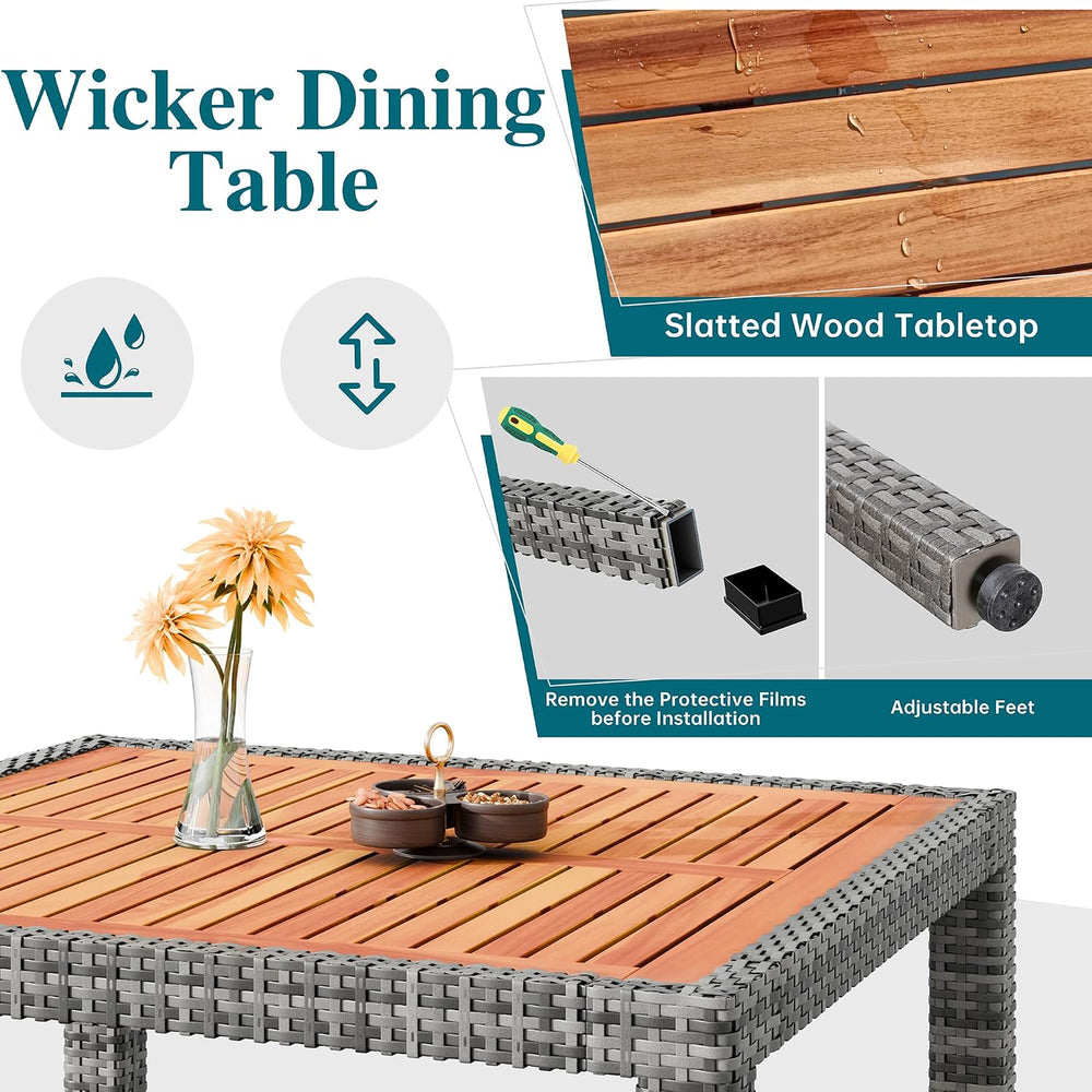 Shintenchi 5 Piece Patio Dining Set, Wicker Patio Conversation Set with Woode...