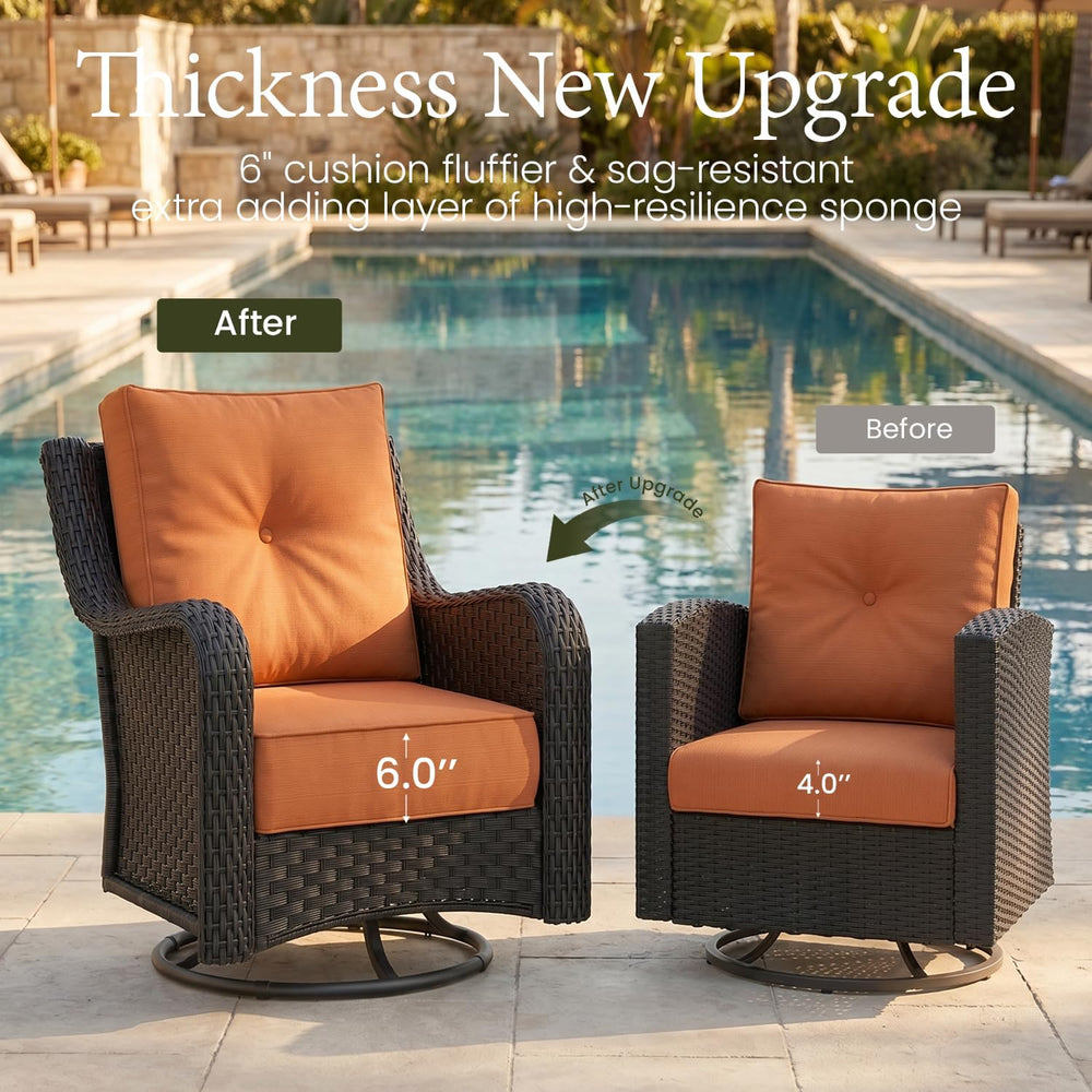 LayinSun 3 Piece Wicker Outdoor Furniture Set with 6-inch Comfy Cushions