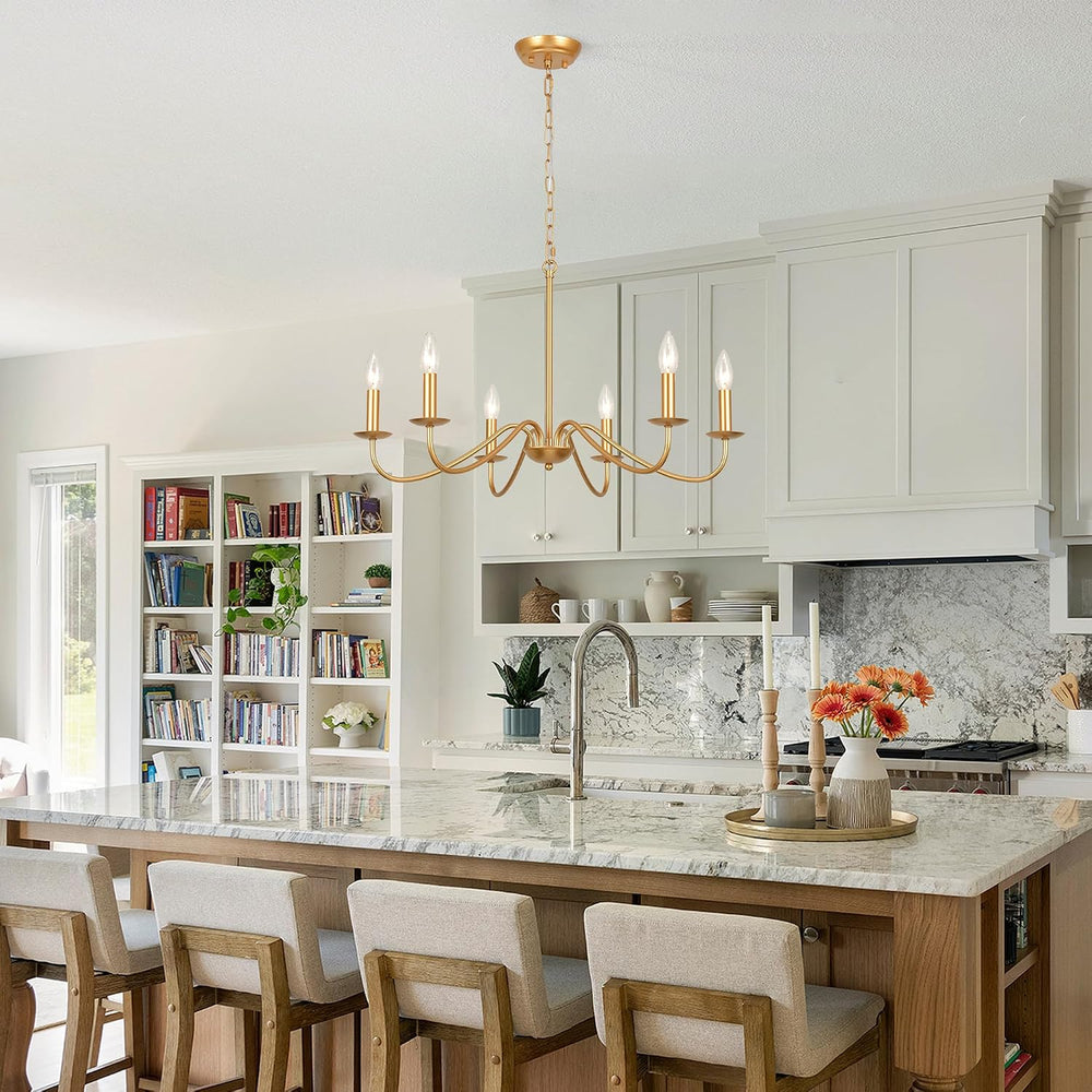 6-Light Gold Chandelier, Modern Farmhouse Chandeliers for Dining Room Light F...