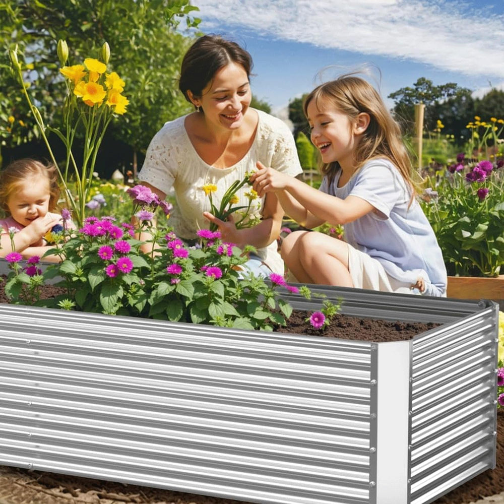 2 Pack Tall Corrugated Galvanized Steel Raised Garden Bed Outdoor, Metal Abov...