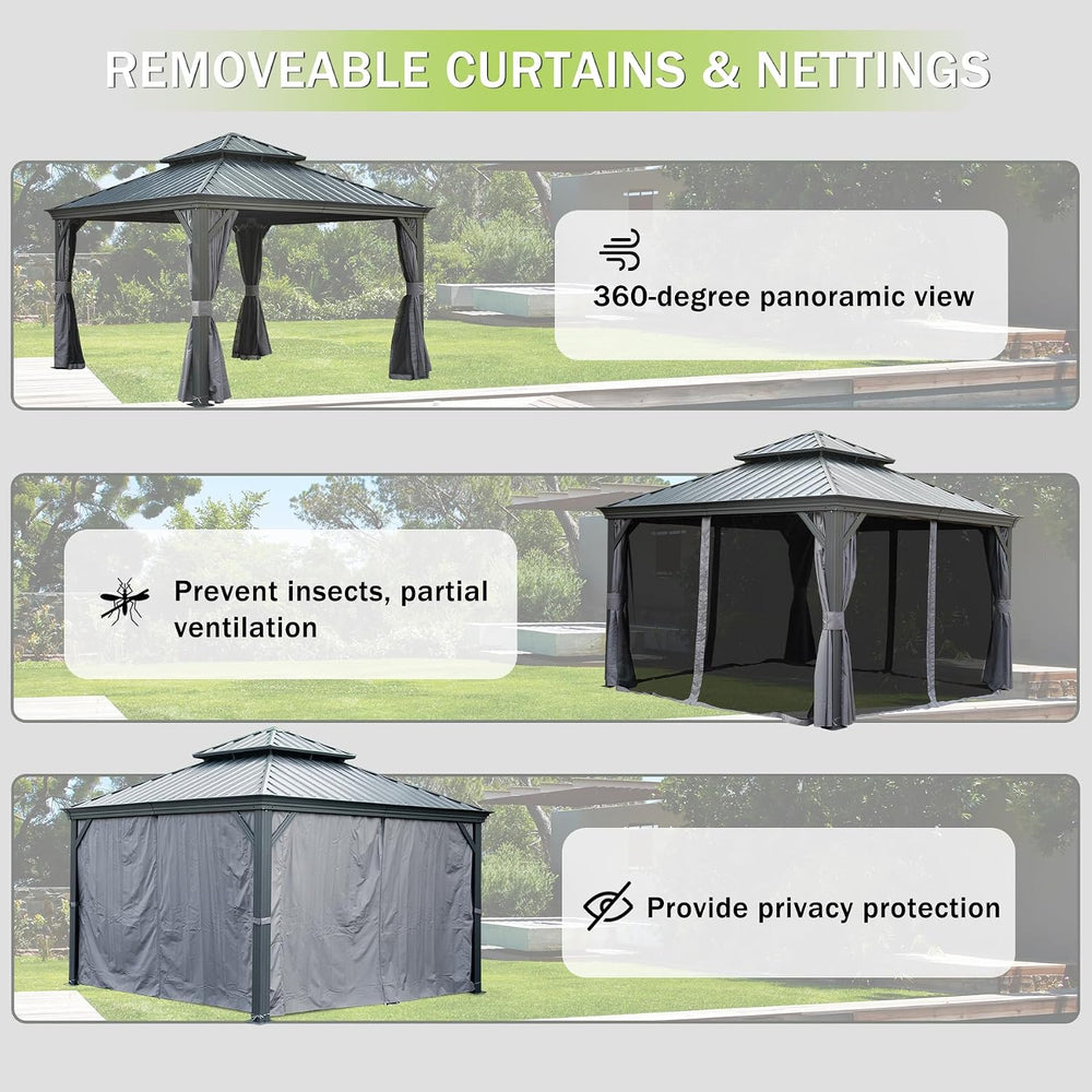 Domi 12'X12' Gazebo, Hardtop Gazebo for Patio with Drainage System, Gray