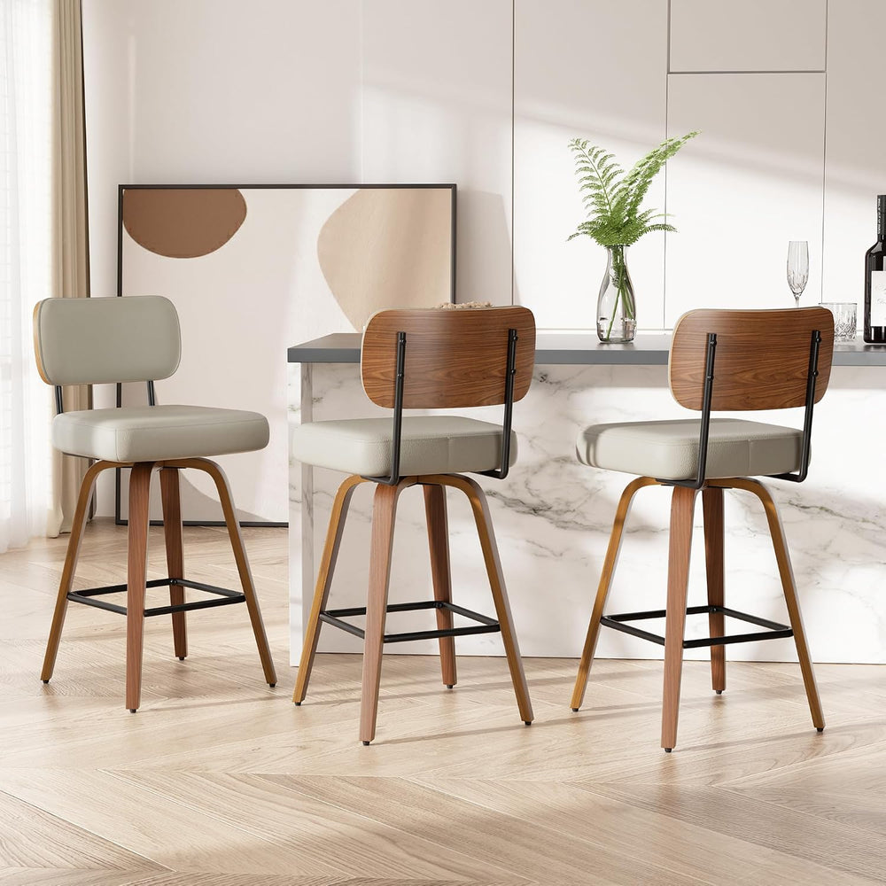 Swivel Bar Stools Set of 3, 26" Upholstered Faux Leather Counter Height ...