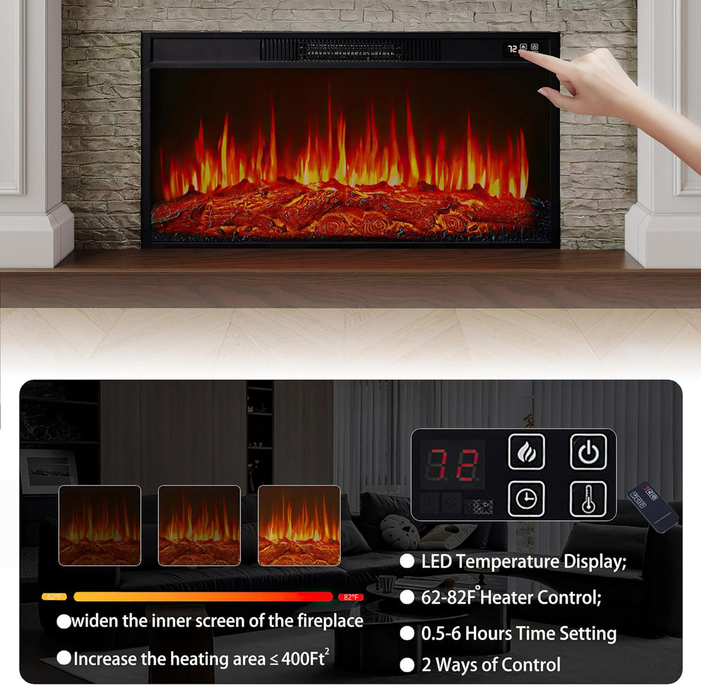 BOSHIRO 60" Landscape Solid Wood Electric Fireplace with Mantel