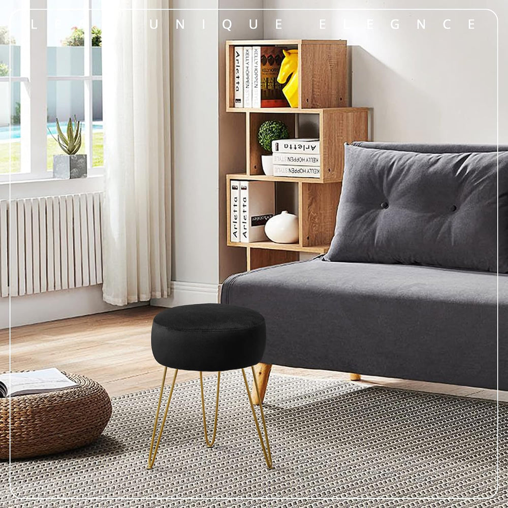LUE BONA Vanity Stool, Black Vanity Stools for Makeup Room, Round Ottoman Foo...