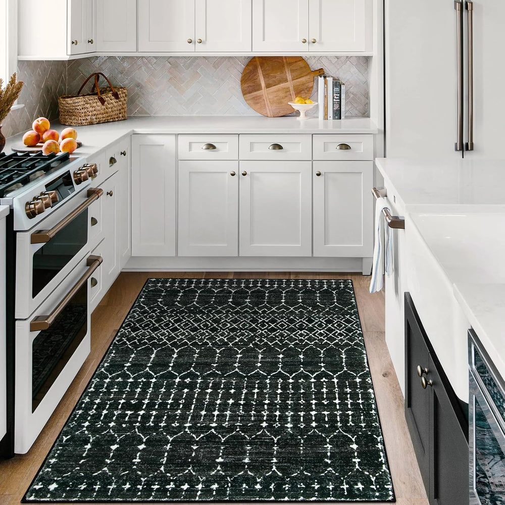 Lahome Moroccan Black Area Rug for Living Room 3x5 Non-Slip Washable Stain Re...