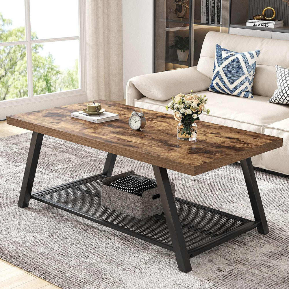 FOLUBAN Coffee Table with Storage for Living Room, Rustic Brown, 47 Inch