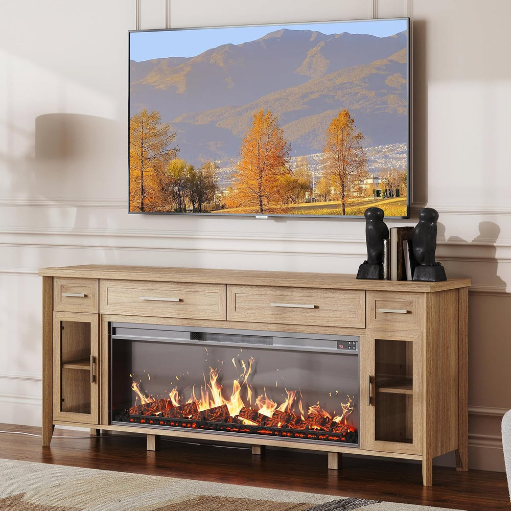 BELLEZE 74" Apex Extra Large TV Stand with 48" Electric Fireplace -...