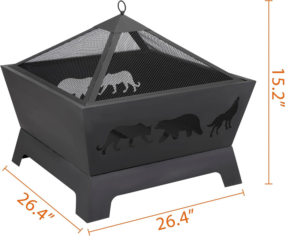 LEMY 26 Inch Fire Pit for Outside,Square Firepit Wood Burning Fireplace Heavy...