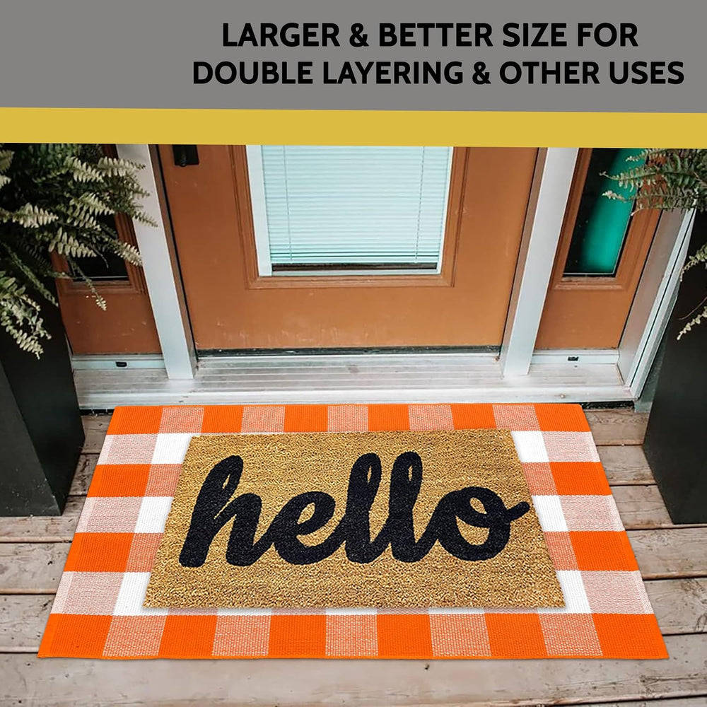 KILOCOCO 4'x6' Fall Orange White Buffalo Plaid Rug Halloween Front Do...