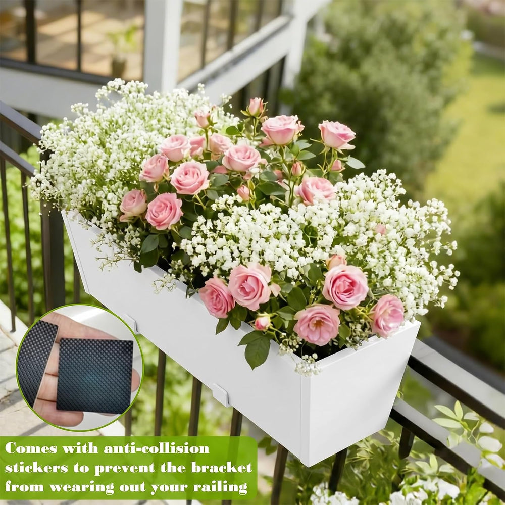 2 Pack 36 Inch Railing Planter Boxes, Heavy Duty Metal Hanging Planters with ...