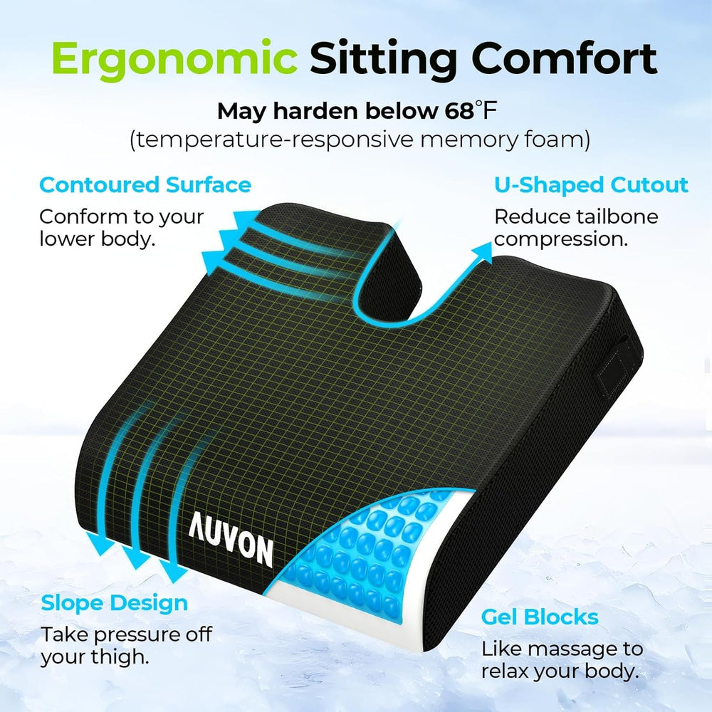 AUVON Gel Wheelchair Seat Cushion with Waterproof Cover for Pressure Sore &am...