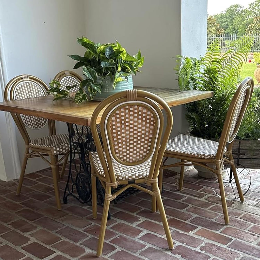 PURPLE LEAF Patio Dining Chair Set of 2 Bamboo Finish Amber White