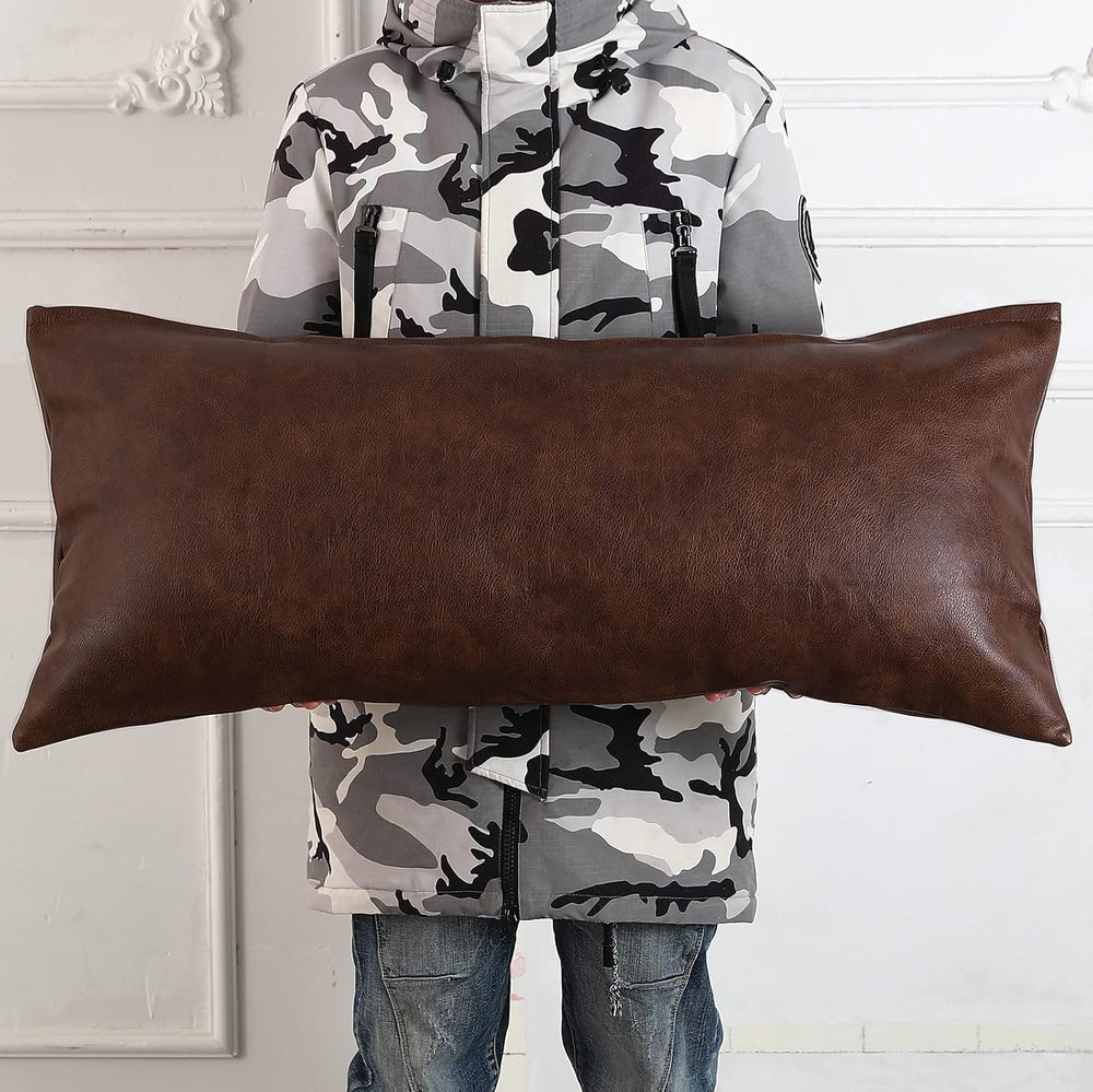 PANOD Decorative Lumbar Throw Pillow Covers 16 x 36,Premium Faux Leather Long...