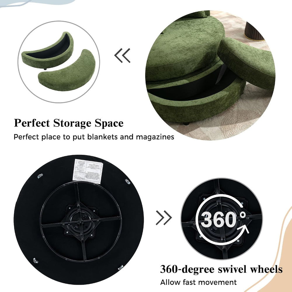 Merax 360° Swivel Barrel Chair with Half Moon Storage Ottoman, Oversized Leis...