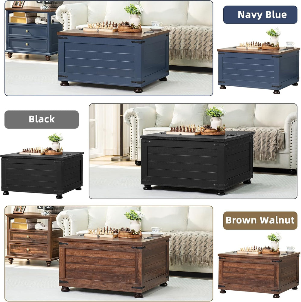 Joaxswe Farmhouse Coffee Table with Hidden Storage,Large Square Center Table ...