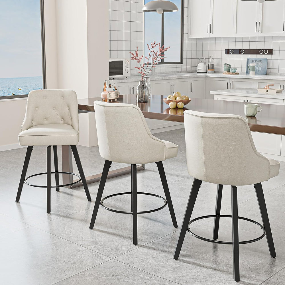 VINGLI 26" H Swivel Barstools Set of 2, Linen Fabric Upholstered Counter...