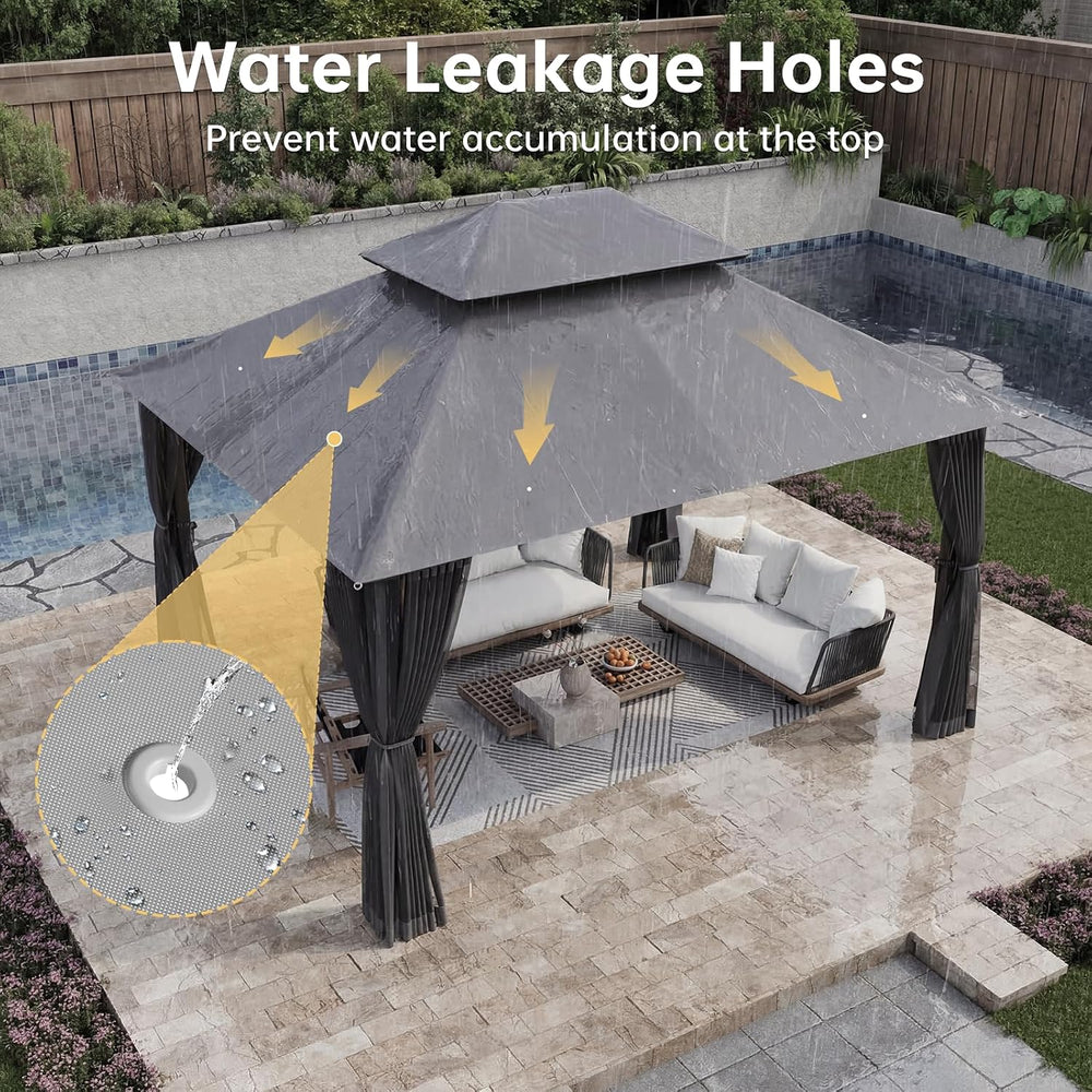 Aoxun 12x10 Outdoor Gazebo with Mosquito Netting & Double Roof, Gray