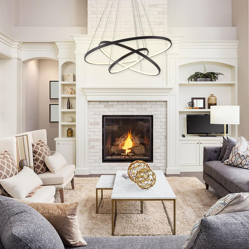 LightInTheBox Modern LED Pendant Light 3 Ring Chandeliers Black Circle Pendan...