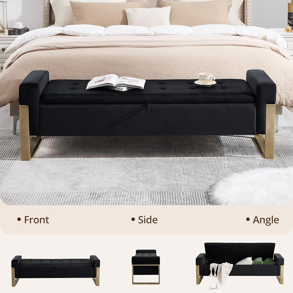 End of Bed Storage Bench, 67'' Benches for Bedroom Foot of Bed King S...
