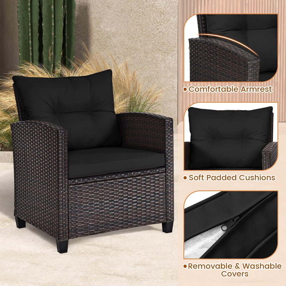 ORALNER 3 Pieces Patio Furniture Set, Outdoor Wicker Bistro Set (Black)