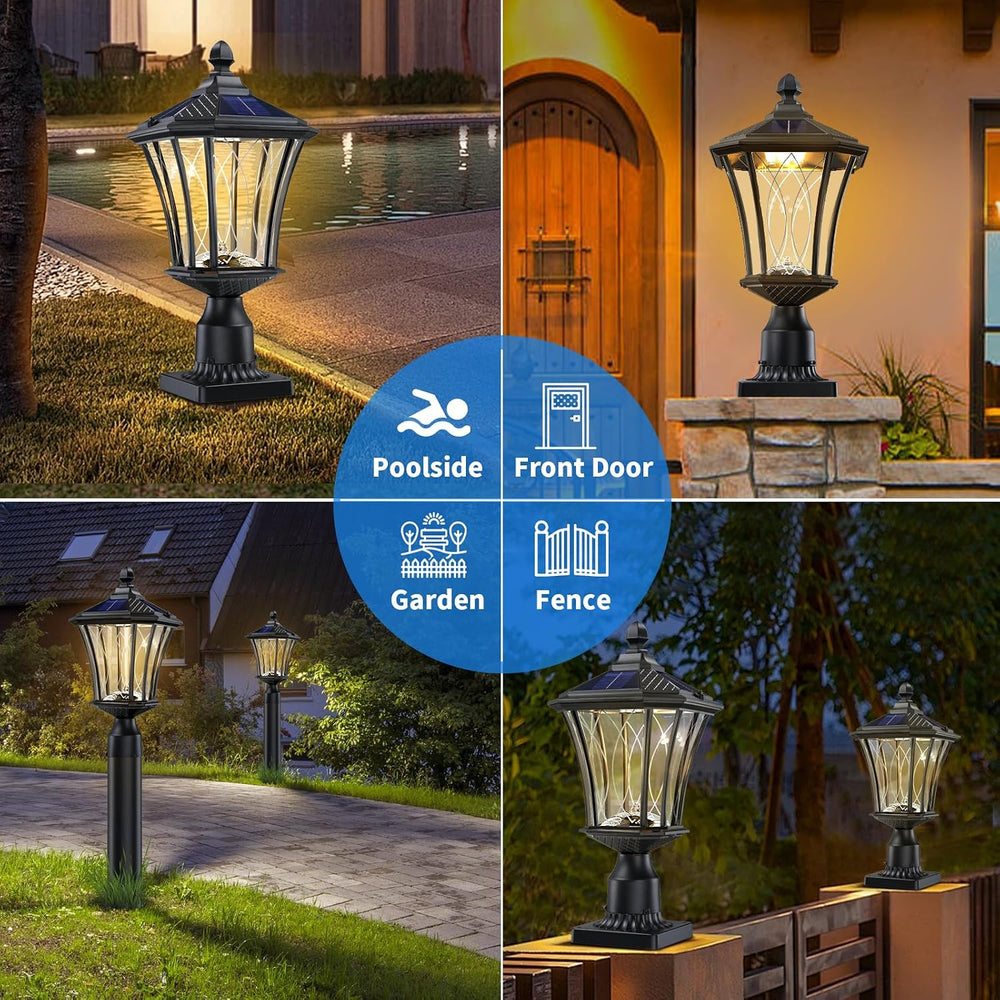 19.6" Solar Post Lights, Dusk to Dawn Solar Lamp Post Light, Black, 1 Pack