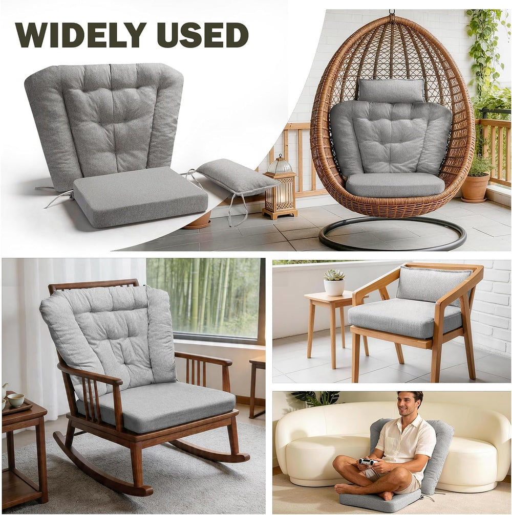 Wingback Rocking Chair Cushion with Neck Pillow High-Density Foam Indoor Rock...