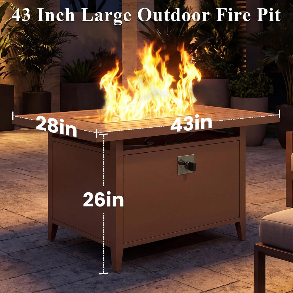 43" Propane Fire Pit Table, 55,000 BTU Outdoor Gas Fire Table with Lid, ...