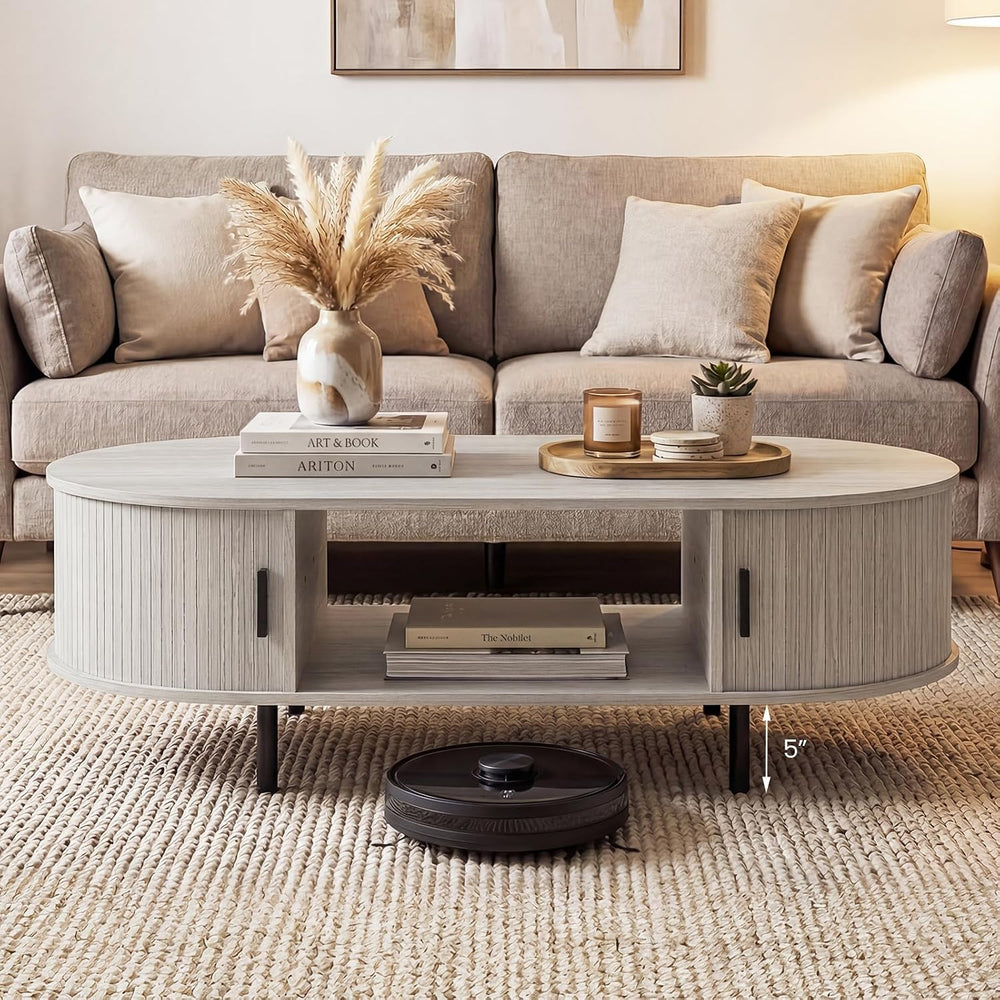GIANTEX Oval Coffee Table, 47.5" Mid Century Modern Center Table with Sl...