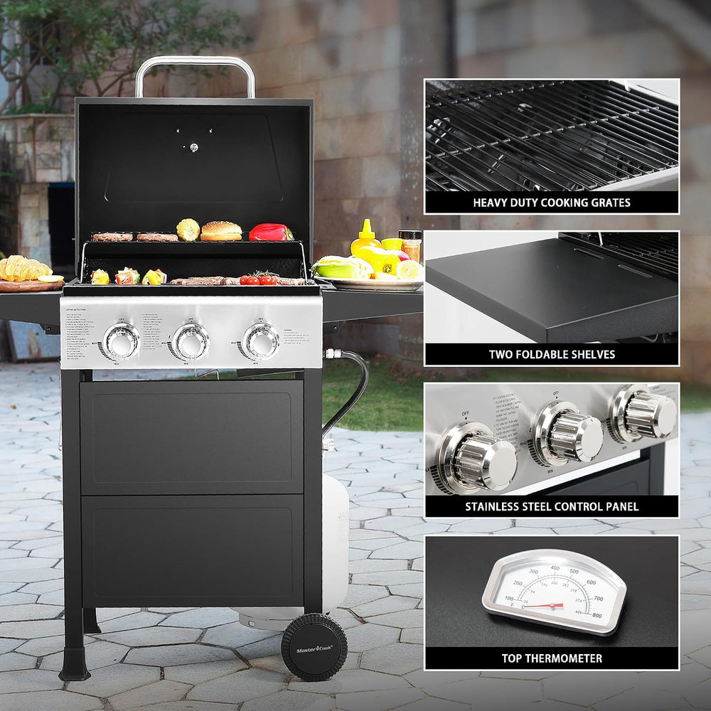 MASTER COOK 3 Burner BBQ Propane Gas Grill, 472 Sq. In. Cooking Area, 30,000 ...