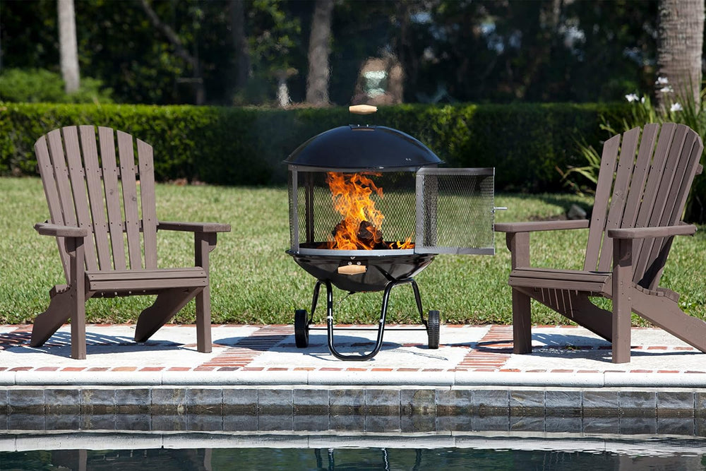Fire Sense 01471 Fire Pit Bessemer Rolling Patio Fireplace Wooden Bonfire Por...