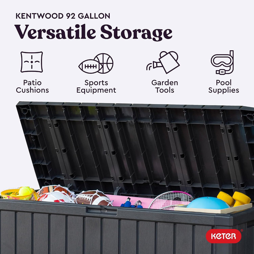 Keter Kentwood 92 Gal Outdoor Storage Box for Patio and Pool Accessories