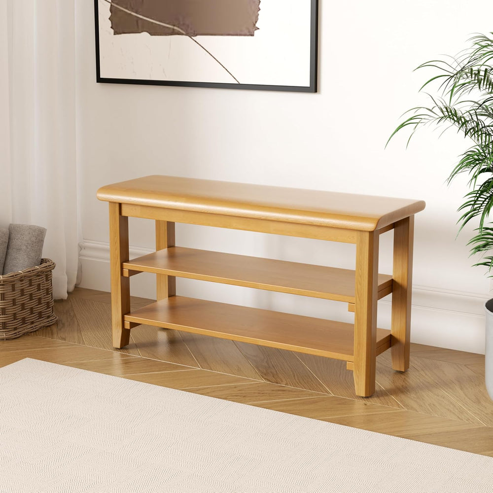 Shoe Rack Bench Mid Century Modern 2-Tier Shoe Rack Organizer for Entryway Ha...