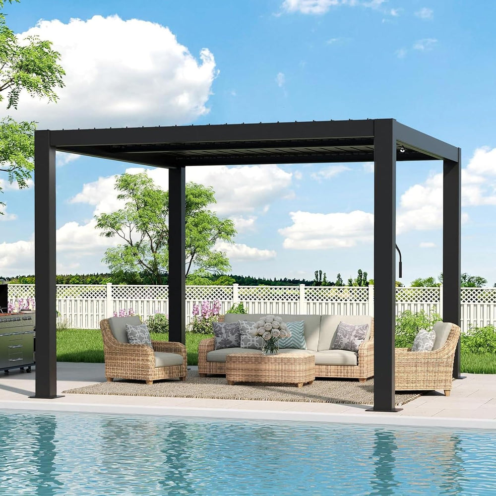 LVUYOYO Outdoor Louvered Pergola 10' x 10', Aluminum Pergola with Adj...