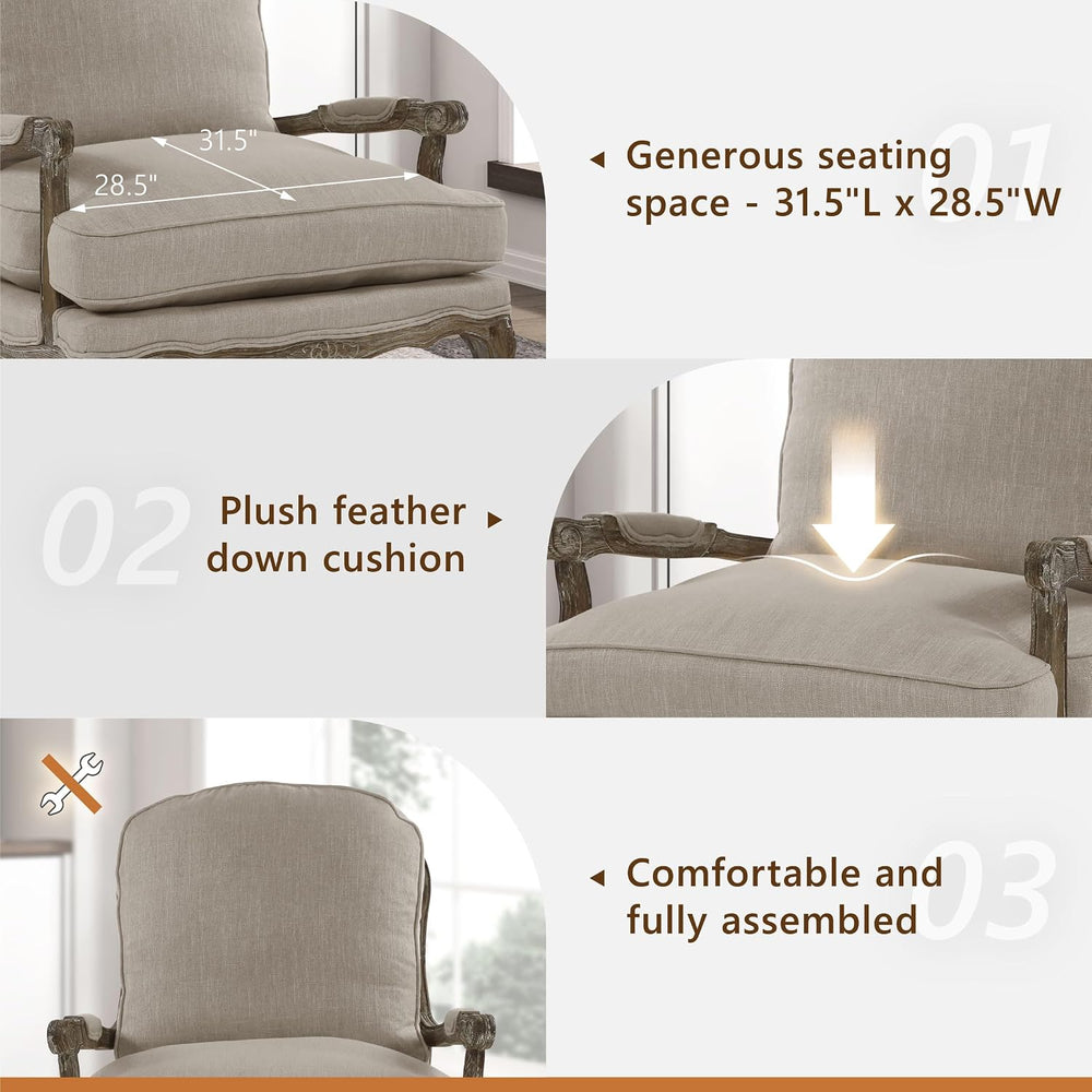 Lexicon French Country Wood Accent Chair, Carved Frame, Neutral
