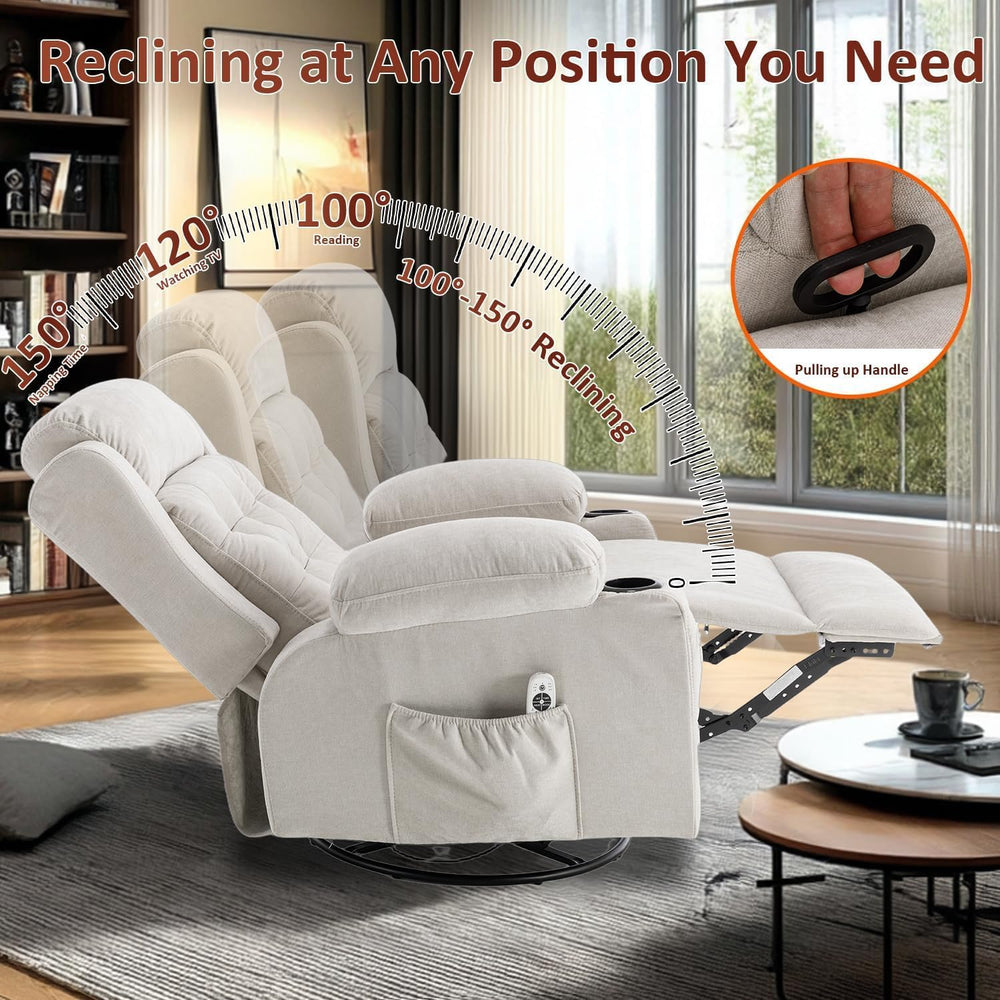 Rocker Recliner Chair with Massage and Heat, White