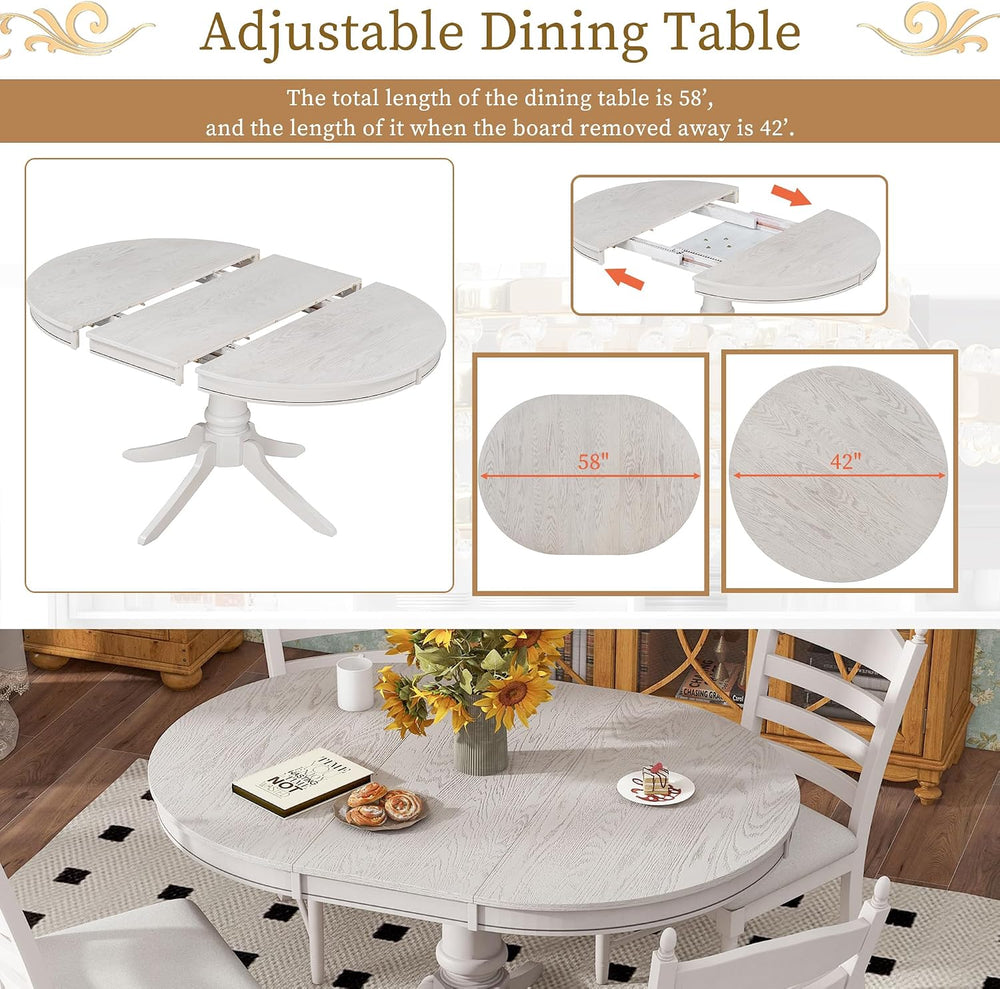 LUMISOL 5-Piece Solid Wood Dining Table Set for 4, Farmhouse Kitchen Table Se...