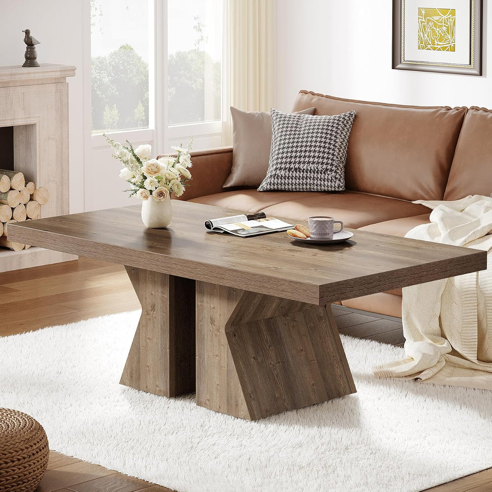 Tribesigns Wood Coffee Table, 47-Inch Rectangular Center Table with Thick Woo...