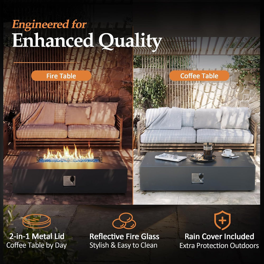 UPHA 56-inch Outdoor Propane Gas Fire Pit Table, Grey