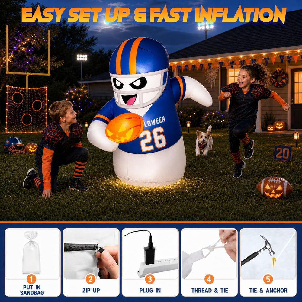 5FT Halloween Inflatables Decorations Outdoor Football Player Ghost Built-in ...